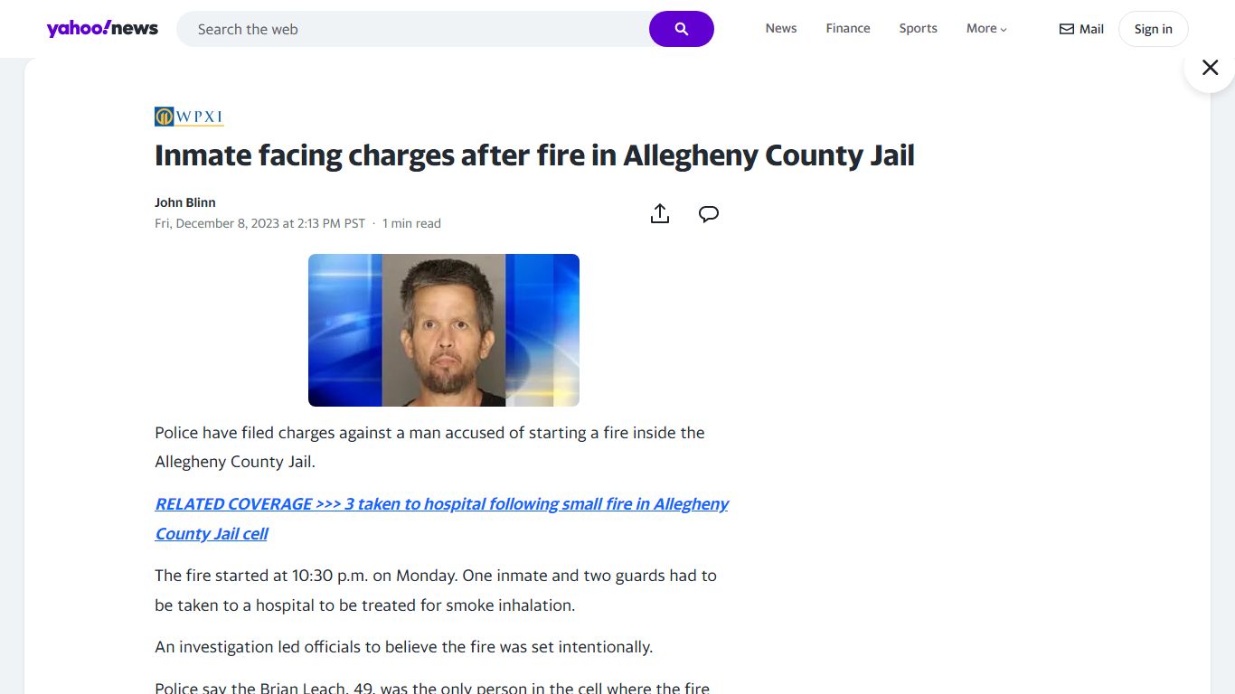 Inmate facing charges after fire in Allegheny County Jail - Yahoo News